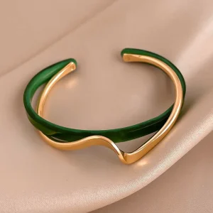 Fashion Temperament Bracelet Light Luxury High Sense Hand Decoration Real Gold Plated Round Fritillaria Double Open Bracelet