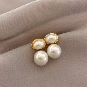 Fashion Temperament Pearl Earrings Women’s Korean Edition Personalized Fashion Simple Big Pearl Earrings Jewelry