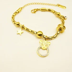 Fashion Titanium Leopard Star Crystal Charm Necklace for Women Girls 18K Gold Plated Black Silver Gold Rose Gold Anniversary