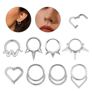 Fashion Titanium & Stainless Steel Silver Plated Zircon Heart-shaped Unisex Nose Ring Body Jewelry Hip Hop Trendy