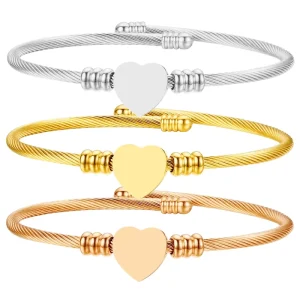 Fashion Titanium Steel Heart shaped Bracelet Unisex Gold plated Stainless Steel Bracelet Suitable for Both Men and Women