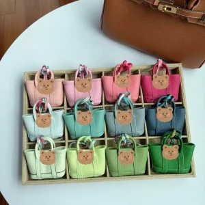 Fashion Top Grain Leather Mini Handbag Hanger Ornaments Coin Purse Pendant Key Holder Bag Charms For Women