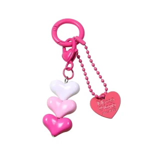 Fashion Trend Acrylic Heart Bead String Key Chain 3D Keyring for Kids Gifts Vending Machine Acrylic Heart Key Rings