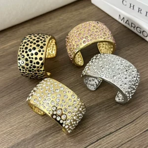 Fashion Trend Crystal Wide Face Open Bangle Bracelet for Women