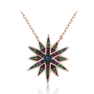 Fashion Trend Elegant 925 Sterling Silver Gold Color Jewelry Crystal Star Pendant Women Necklace