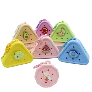 Fashion Trend Geometry Pattern Triangle Mini Wallet Keychain Earphone Storage Box Gift Hole Bags Fit Clog Charm Silicone