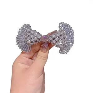Fashion Trend Heavy Duty Colorful Crystal Bow Spring Clip Women’s High End Half Up Hairstyle Sophisticated Accessory Hair