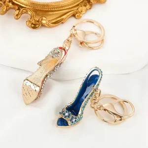 Fashion Trend Red and Blue High Heels Modeling Rhinestone Ring Bag Key Accessories Ornaments Keychains