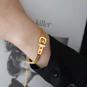 Fashion Trend Stainless Steel Elegant Delicate Light Luxury Belt Buckle Three layer Bracelet Women Jewelry Party Premium Gifts