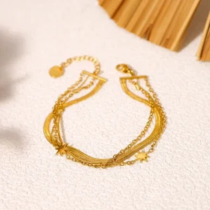 Fashion Trendy 18K Gold-plated Stainless Steel Bracelets Geometric Multi-layer Sunflower Charm Bracelet for Women Wedding
