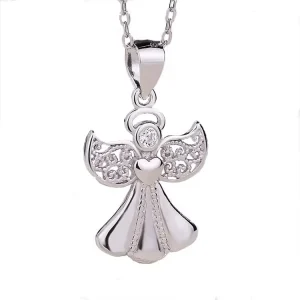 Fashion Trendy 925 Sterling Silver Cubic Zirconia Angel Pendant Necklace for Women
