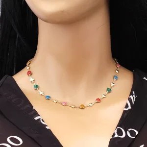 Fashion Trendy Alloy Love Heart Women’s Ankle Bracelet Chain Jewelry Set with Colorful Peach Design