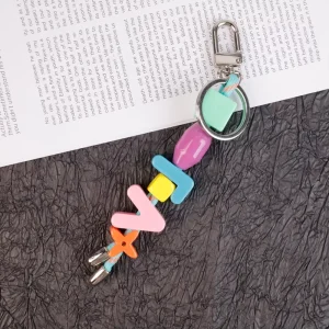 Fashion Trendy Bag Charm Geometric Resin Beaded Keychain Colorful Blocks Star Luxury Bag Accessories Metal Charm for Gift