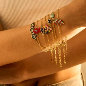 Fashion Trendy Beads Heart Bracelet Handmade Length Adjustable Unisex Colorful Miyuki Woven Bead Bracelet