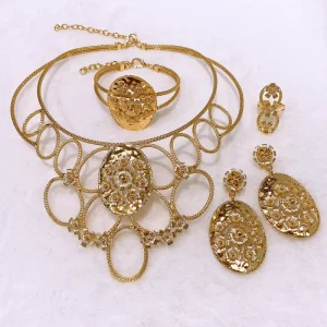 Fashion Trendy Brazilian Luxury Costume Popular Wedding Alloy Gold Plated Party Gift Anniversary Engagement Jewelry Set
