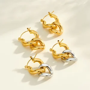 Fashion Trendy Color Blocked Geometric Drop Earrings Stainless Steel 18K Gold Plated Earrings for Women Party Jewelry