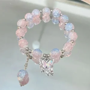 Fashion Trendy Color Glass Beaded Bracelet Silver Pendant Bracelet Fashion Women Bracelet