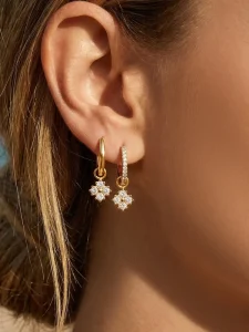 Fashion Trendy Dangle Earrings Stainless Steel Waterproof Gold Plated Jewelry Flower Pendant Drop Earrings for Women Anniversary
