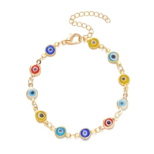 Fashion Trendy Eye Beaded Bracelet Gold Plated Adjustable Chain for Women Jewelry