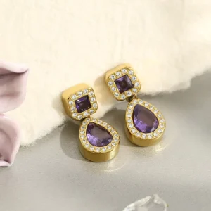 Fashion Trendy Geometric Stainless Steel Droplet Pendant Earrings for Women Gold Plated Zircon Drop Earring Party Jewelry