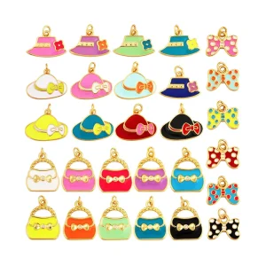 Fashion Trendy Gold Plated Colorful Enamel Charm Cap Handbag Butterfly Charm Necklace Pendants Making Accessories Components N19