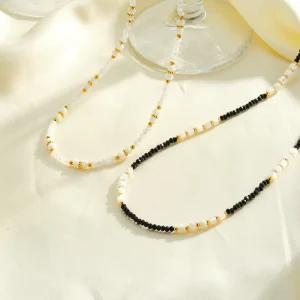 Fashion Trendy Imitation Pearl Gold Plated Stainless Steel Bead Necklace for Women’s Party Occasion Versatile Accessories