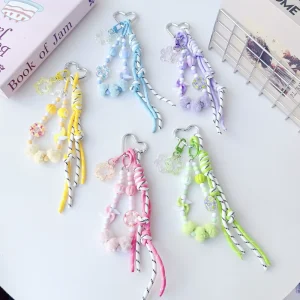 Fashion Trendy Keyholder Purple Series Braided Flower Tassel Keychain for Bag Purse Charm Decoration