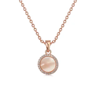 Fashion Trendy Necklace Set 925 Silver Rhodium Plated Real Rose Gold Mother of Pearl 8mm Round Pendant Box Chain Women Wedding