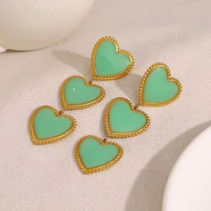 Fashion Trendy Oil Dripping Heart shaped Earring 18K Gold plated Stainless Steel Tassel Drop Earrings for Women Party