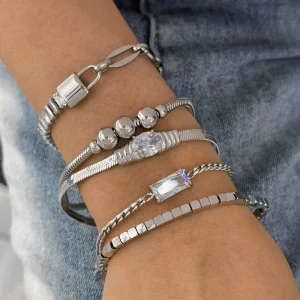 Fashion Trendy Stainless Steel Bracelets Stacked Chain Zircon Bracelet Bangle Minimalist Style Jewelry for Women