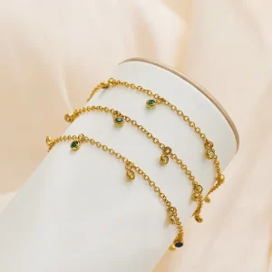 Fashion Trendy Stainless Steel Gold Plated Zircon Beads Charm Pendant Tassel Bracelet Party Wedding Bracelets for Women