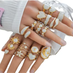 Fashion Trendy Stainless Steel Rings for Women Sun Heart Geometric Aesthetic Open Ring Adjustable Wedding Party Jewelry