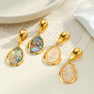 Fashion Trendy White Shell Irregular Water Droplet Earrings Stainless Steel 18K Gold plated Drop Earrings for Women Party