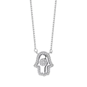 Fashion Turkish Jewelry 925 Sterling Silver Glossy Pave CZ Zircon Fatima Hand Pendant Necklace for Women