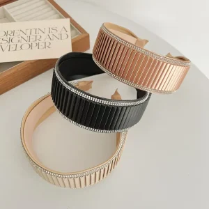 Fashion Ultra Wide Leather Belt With Diamond Headband Personality Simple European Style Hair Accessories