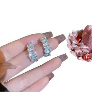 Fashion Unique Design Copper Gold Plated Clip on Square Pave Claw Setting Romantic Style Austrian Zircon Women’s Earrings