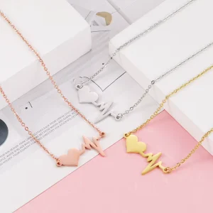 Fashion Unique Mirror Polished Stainless Steel ECG Heartbeat Pendant Necklace Anti Fading