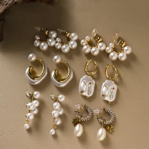 Fashion Unique Trendy Pearl Gift Gold Plated New Pearl Design Earrings Jewelry for Women