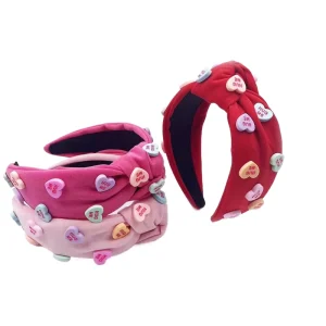 Fashion Valentine’s Day Knot Collection Hairband Love Plastic Badge Decorative Fabric Hair Accessories Elegant Nonslip Headband