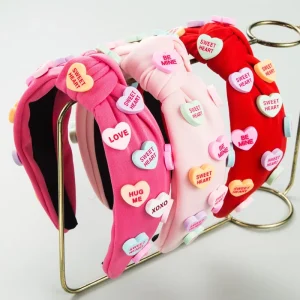 Fashion Valentine’s Day Knot Collection Sweet Solid Color Hairband Love Badge Decorative Fabric Hair Accessories Headband