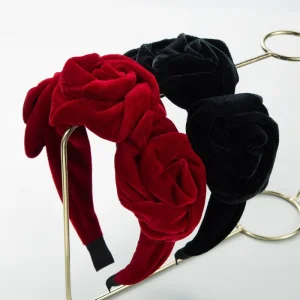 Fashion Velvet Flower Headband Custom Elegant Slack Hair Accessories for Women Girls Hair