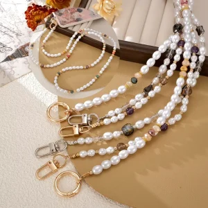 Fashion Versatile Colored Bead String Jewelry Key Chain Imitation Pearl Crossbody Chain Handmade Phone Bag Hanging Chain Jewelry