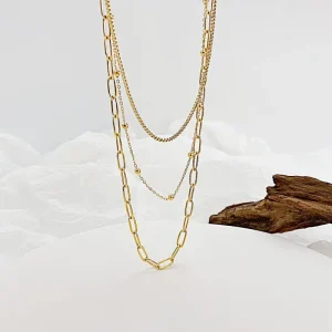 Fashion Versatile Double Layered Necklace Design Hip Hop Style Stainless Steel Necklace Women Jewelry