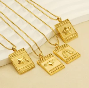 Fashion Versatile Square Pendant for Men Women Jewelry Charm Gold for Women Stainless Steel Charm Necklace Accessories