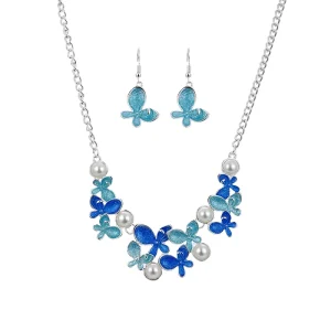 Fashion Versatile Sweater Chain Earrings Accessories Elegant Red Blue Black Butterfly Pendant Jewelry Set Gifts for Women