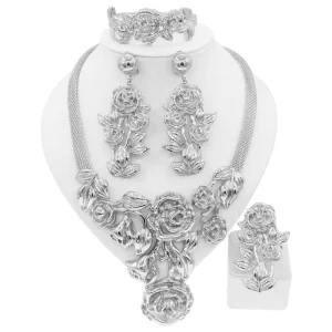 Fashion Vintage African Bridal Costume Jewelry Sets Wedding Necklace Stud Earring Big Jewellery Set
