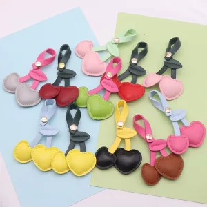Fashion Vintage Cherry Keychain for Bag Cute Fruit PU Leather Key Chain Cherry Charm Pendant Peach Heart Cherry Leather Keychain