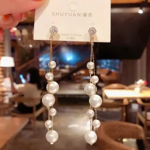 Fashion Vintage Crystal Imitate Pearl Tassel Drop Earring Women Gold Earring Jewelry