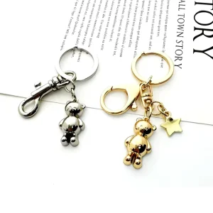 Fashion Vintage Zinc Alloy Animal Shaped 3D Little Bear Gold & Silver Plated Pendant Keychain for Women Men Car Bag Decoration