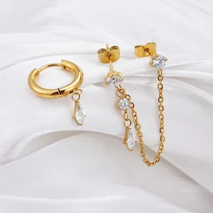 Fashion Water Drop Zircon Earrings Set Gold Plated Stainless Steel Hoop Earring Gift Set Women’s